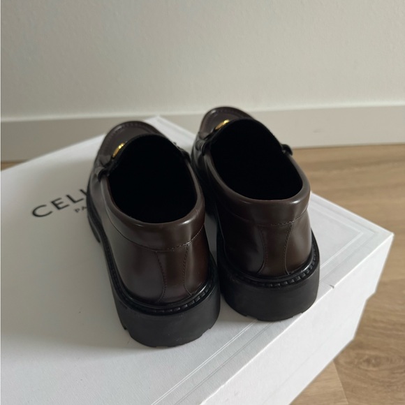Celine Dark Brown Leather Kiltie Loafers with Gold Chain - Picture 5 of 9